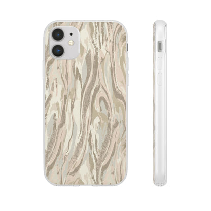 Neutral Marble Swirl Flexi Phone Case — Beige Abstract Protective Cover