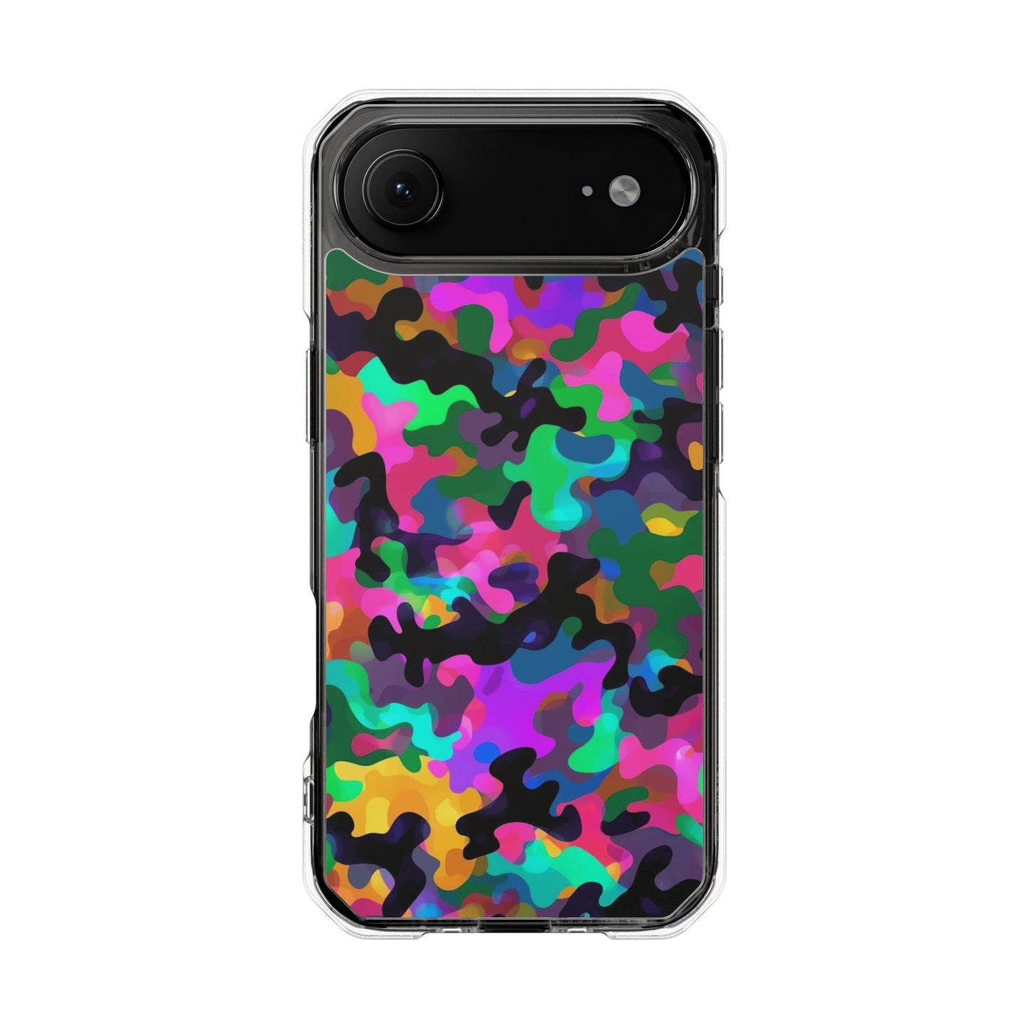 Clear Magnetic Impact Phone Case — Neon Camo Protective Cover