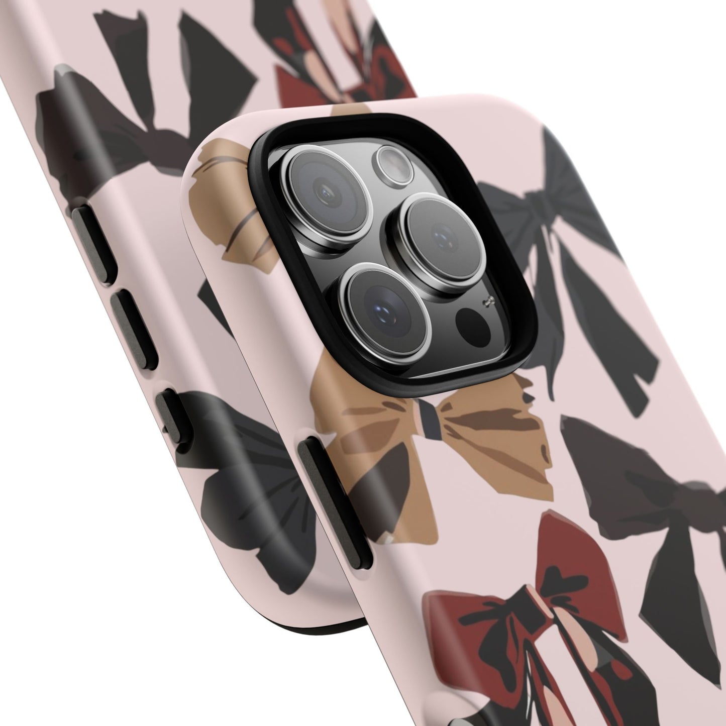 Bow Pattern Phone Case - Pink, Brown & Black Bows Protective Cover