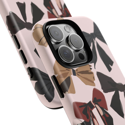 Bow Pattern Phone Case - Pink, Brown & Black Bows Protective Cover