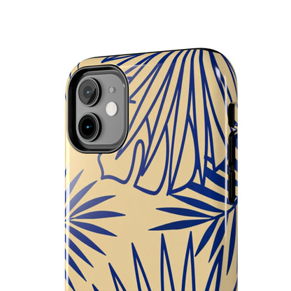 Tropical Palm Pattern Tough Phone Case — Navy Blue Fan Leaves on Sand