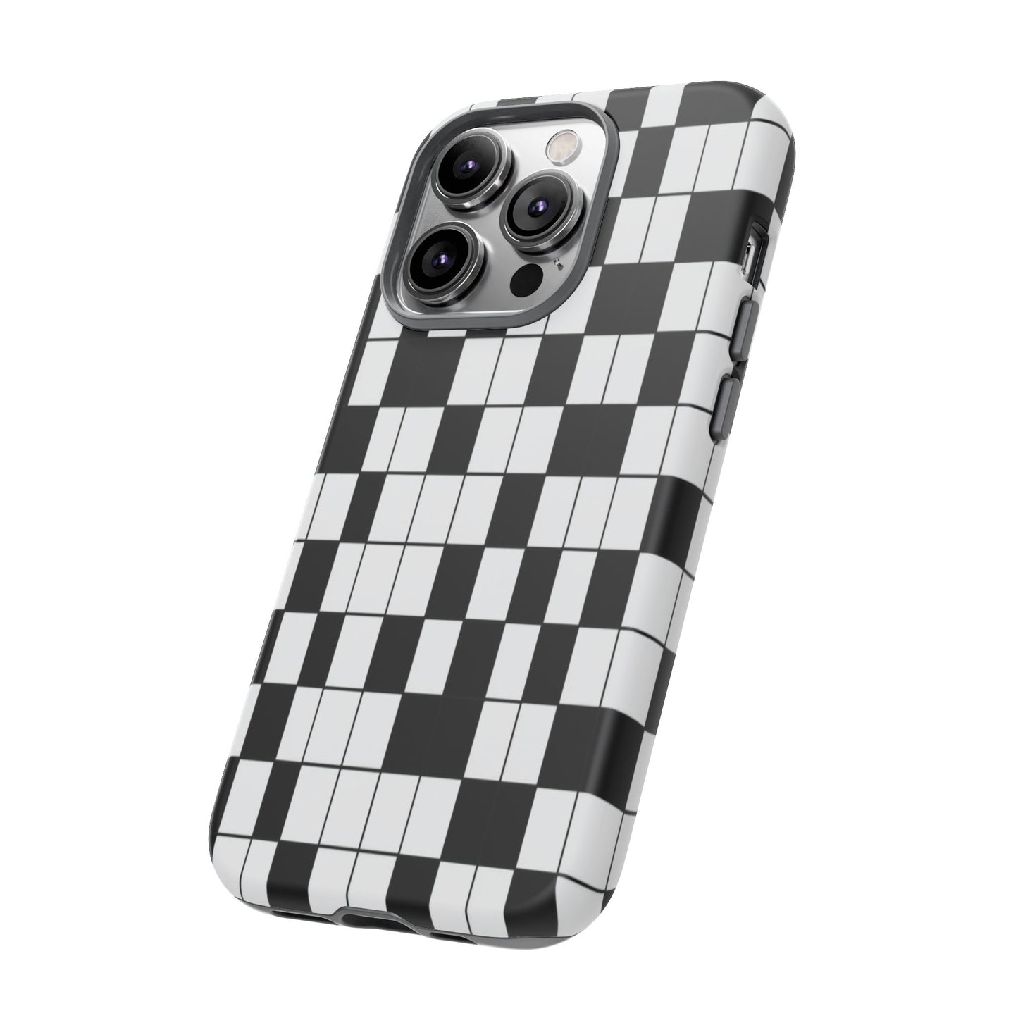 Crossword Grid Phone Case — Black & White Puzzle Pattern Tough Phone Cover