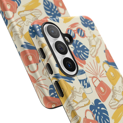 Tough Cases: Retro Summer Pattern Phone Case – Sunglasses, Sneakers & Tropical Leaves