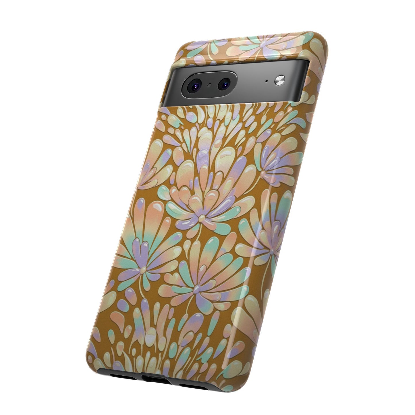 Floral Burst Tough Phone Case – Gold Pastel Botanical Protection