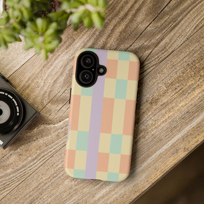 Pastel Checkered Phone Case — Retro Stripe Tough Case