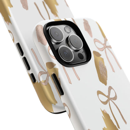 Phone Case — Gold Brushstroke & Blush Bow Pattern