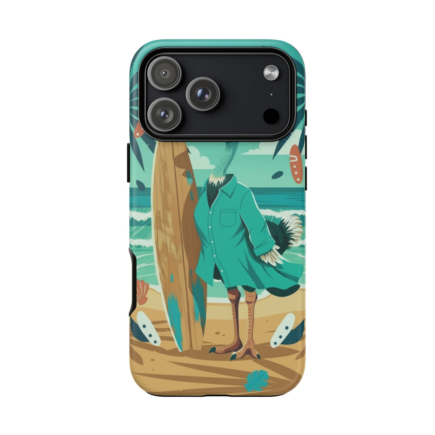 Phone Case — Retro Dressed Seagull Surfing Beach Illustration