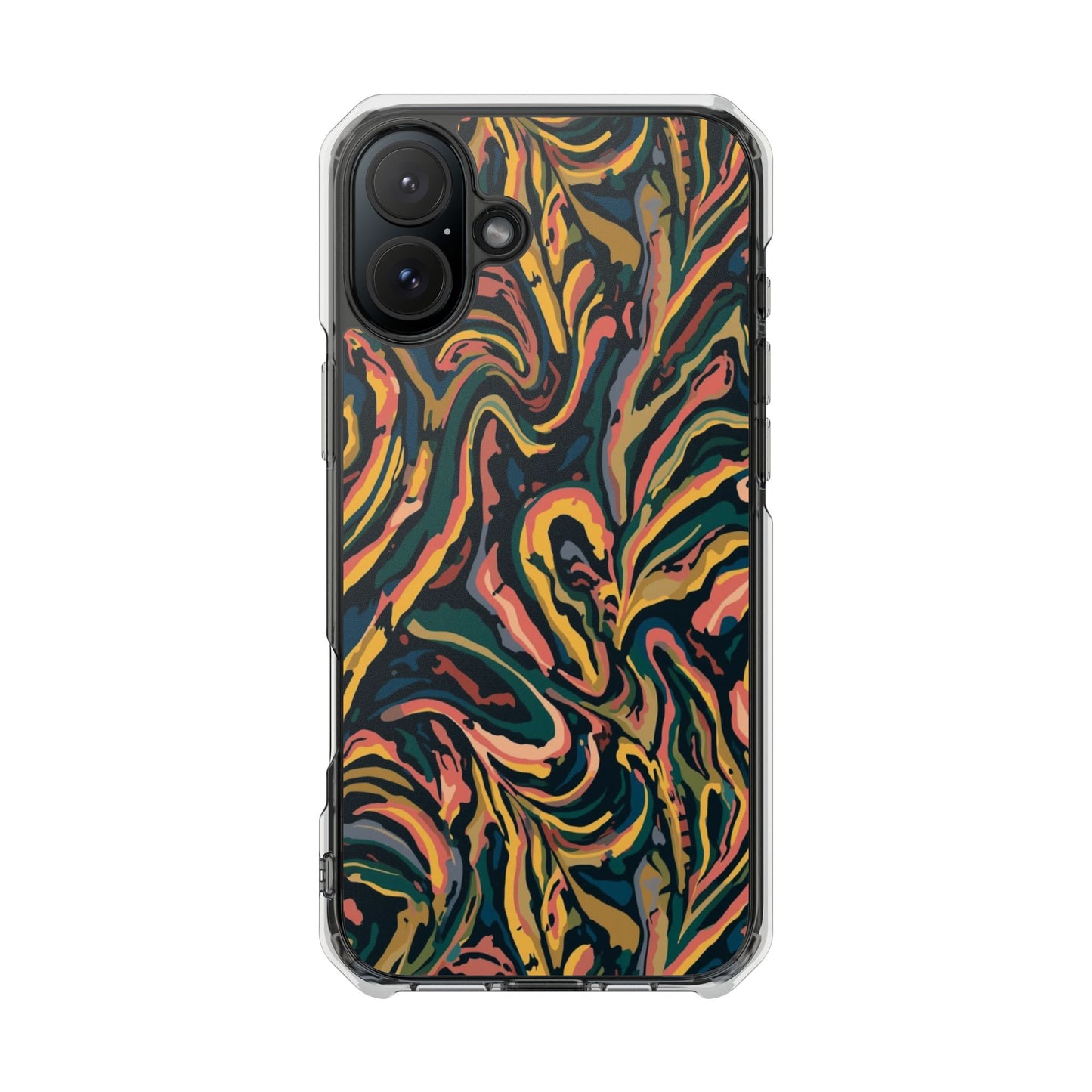 Abstract Swirl Magnetic Clear Phone Case — Yellow & Green Marble Impact Cover