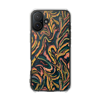 Abstract Swirl Magnetic Clear Phone Case — Yellow & Green Marble Impact Cover