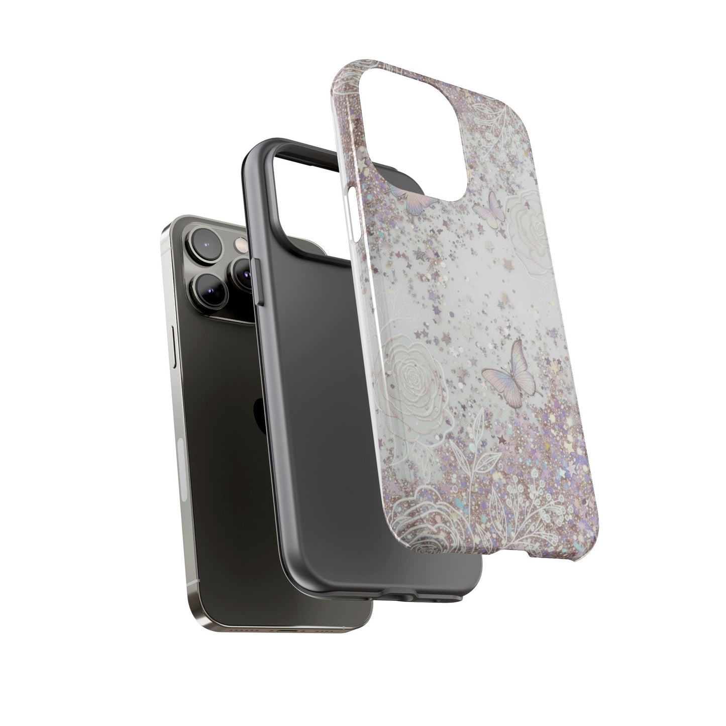 Butterfly Glitter Tough Phone Case — Floral Sparkle Protective Case