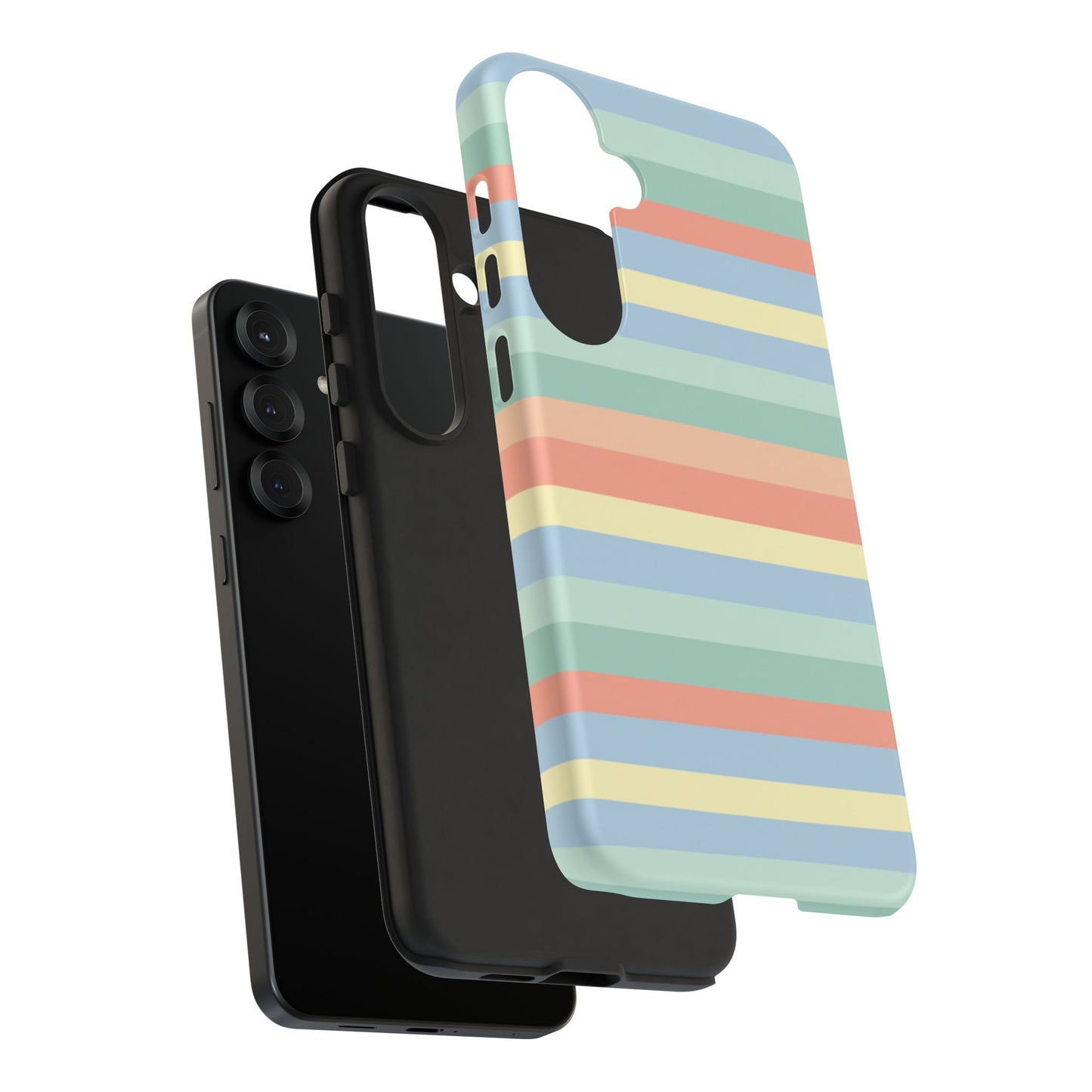 Pastel Striped Phone Case — Retro Horizontal Multi-Color Tough Case