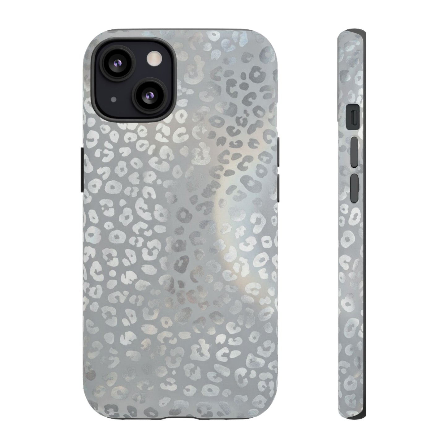 Grey Leopard Print Tough Phone Case — Durable Protective iPhone Cover