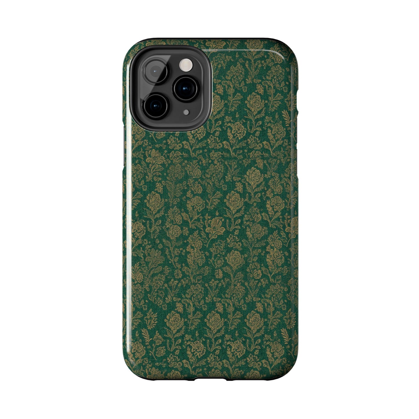Vintage Floral Tough Phone Case — Green Damask Protective Cover