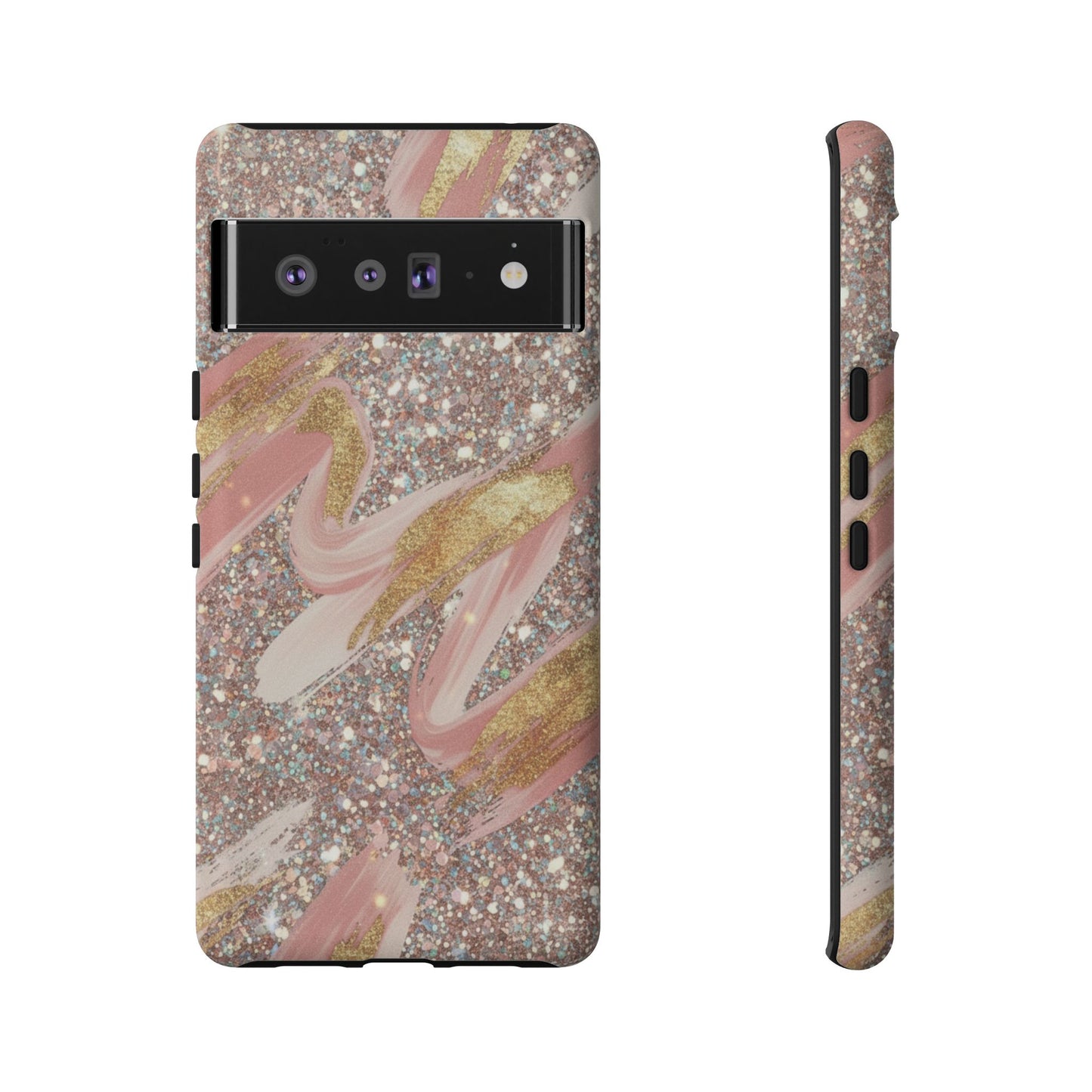 Glitter Blush Marble Phone Case — Pink Gold Swirl Tough Case