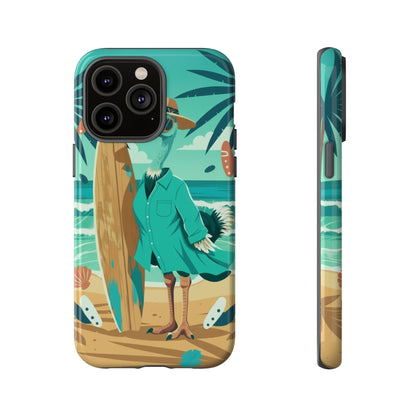 Phone Case — Retro Dressed Seagull Surfing Beach Illustration