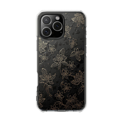 Clear Magnetic Impact Phone Case — Subtle Gold Floral Design