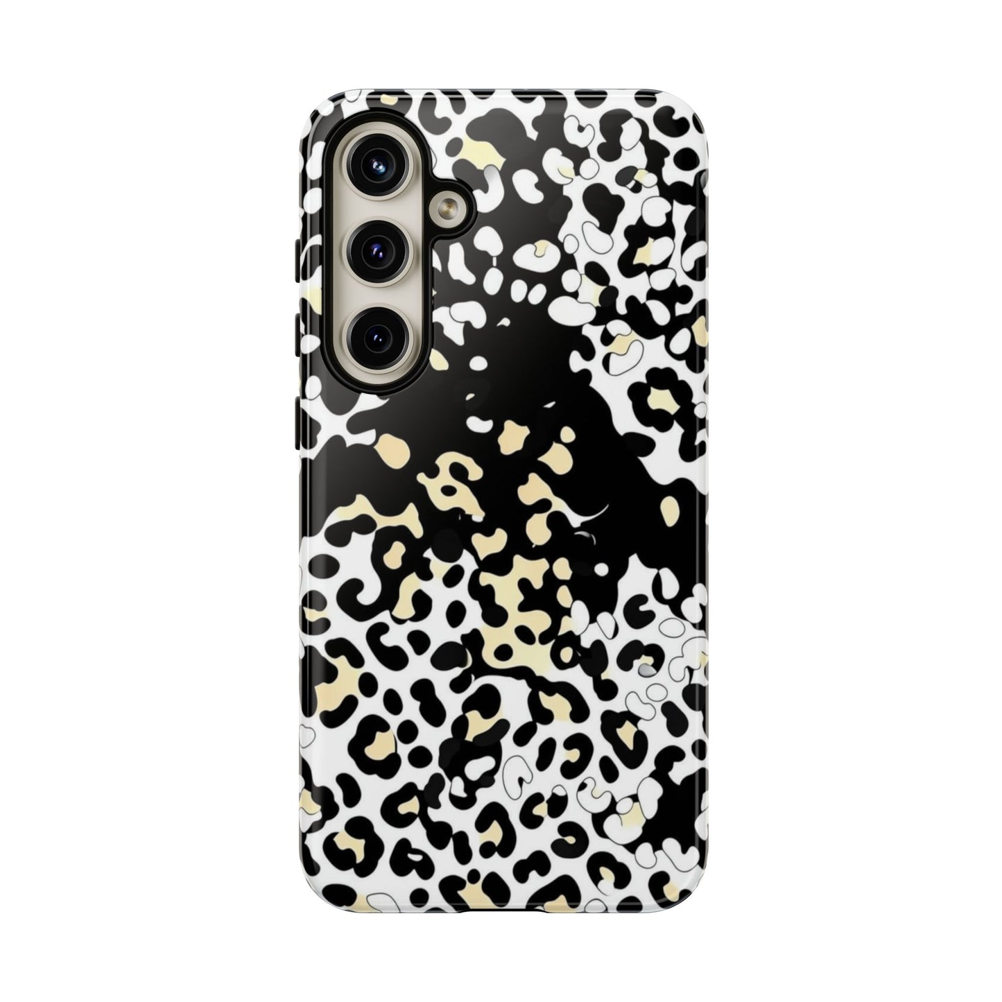 Leopard Splash Tough Phone Case — Black & Cream Animal Print Protective Cover