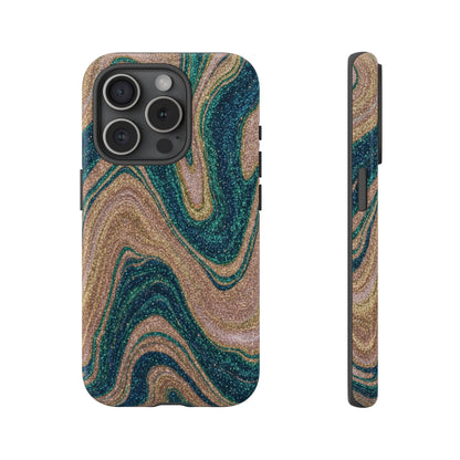 Marbled Teal & Gold Phone Case — Glitter Swirl Tough Case