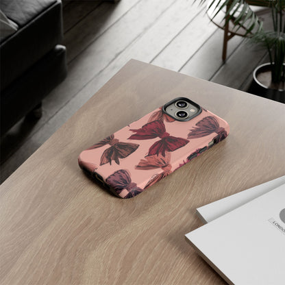 Bow Pattern Tough Phone Case — Pink Watercolor Bows Protective iPhone Cover