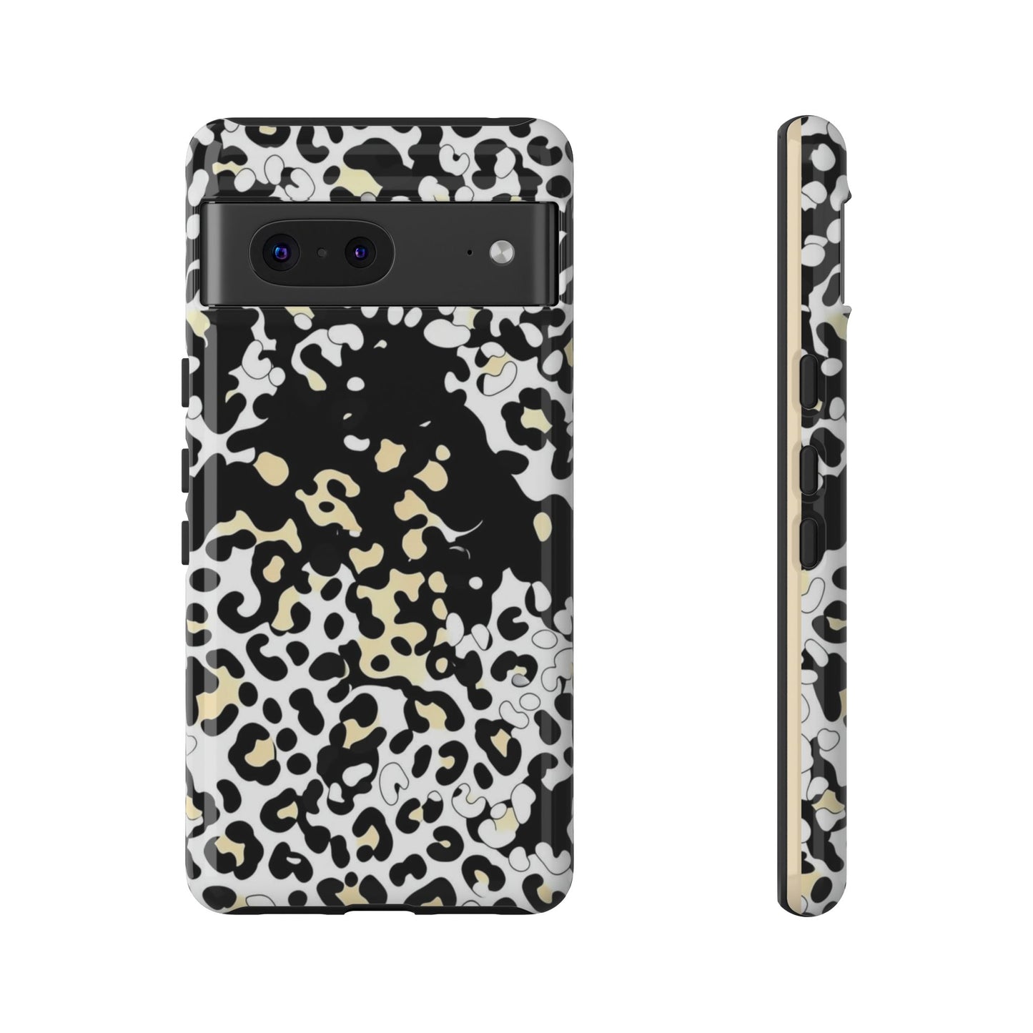 Leopard Splash Tough Phone Case — Black & Cream Animal Print Protective Cover