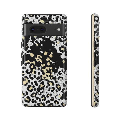 Leopard Splash Tough Phone Case — Black & Cream Animal Print Protective Cover