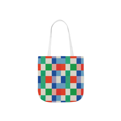 Colorblock Grid Canvas Tote — Bright Checkered Reusable Bag