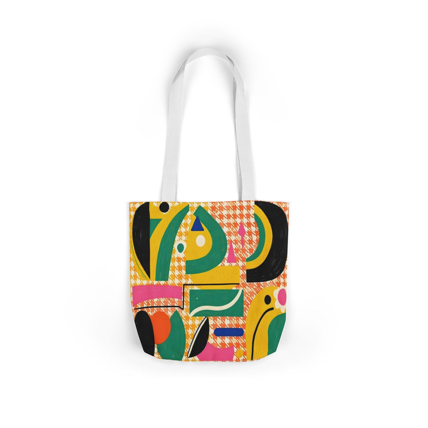 Retro Houndstooth Floral Canvas Tote