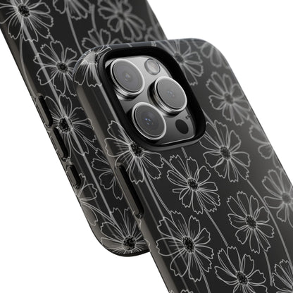 Floral Doodle Tough Phone Case — Black & Gray Daisy Pattern
