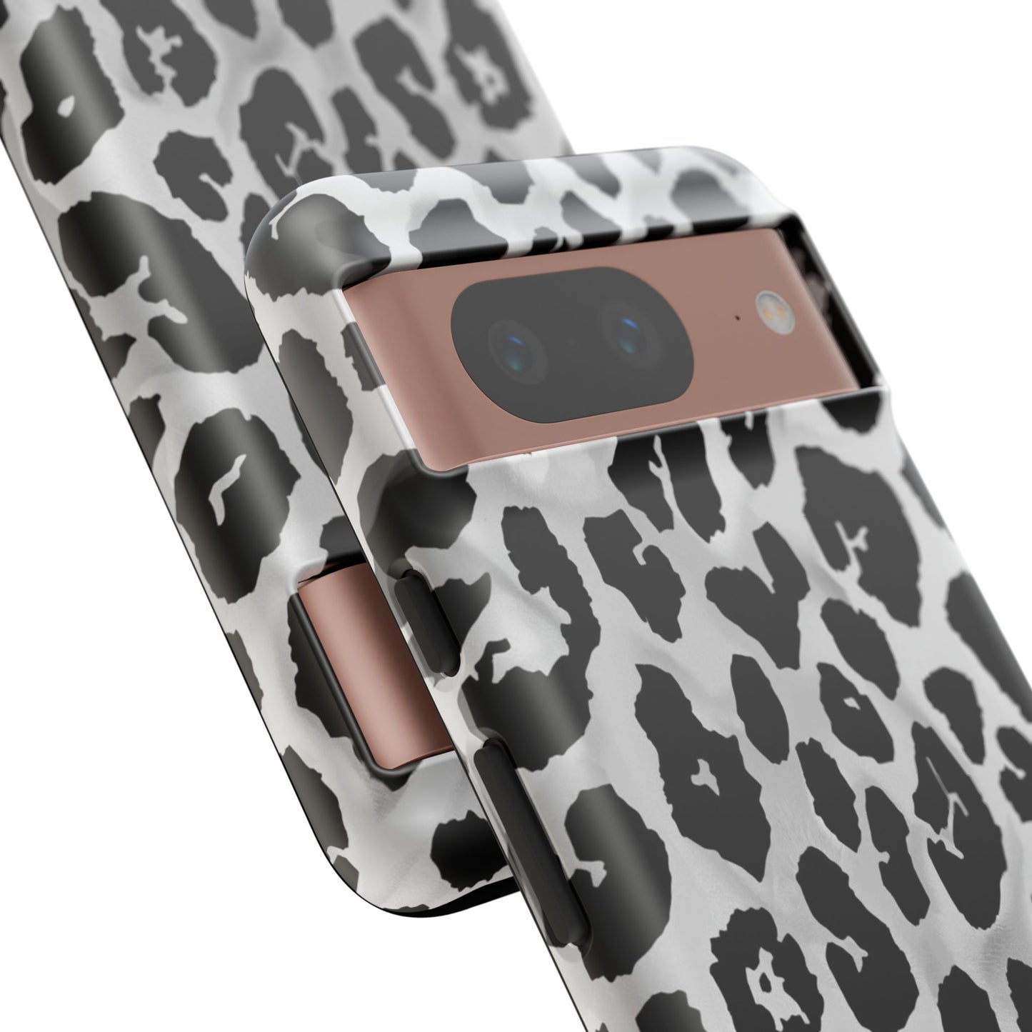 Leopard Print Tough Phone Case – Black & White Animal Pattern Protective Cover
