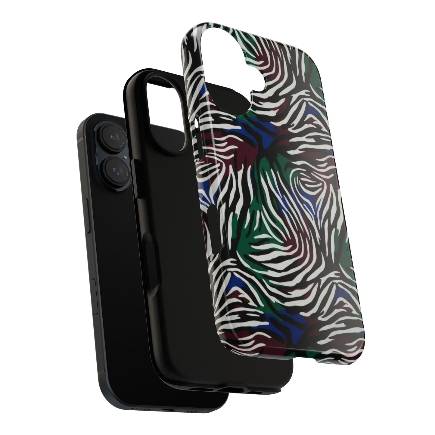 Zebra Camo Tough Phone Case – Green & Blue Animal Print Protective Cover