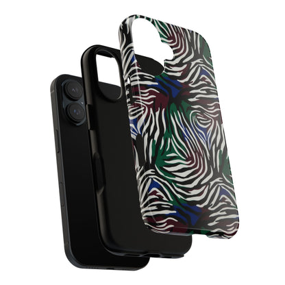Zebra Camo Tough Phone Case – Green & Blue Animal Print Protective Cover