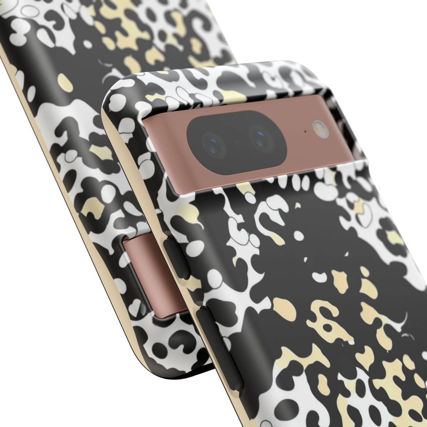 Leopard Splash Tough Phone Case — Black & Cream Animal Print Protective Cover