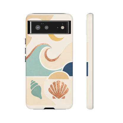 Sea Breeze Tough Phone Case — Retro Waves & Shells Design
