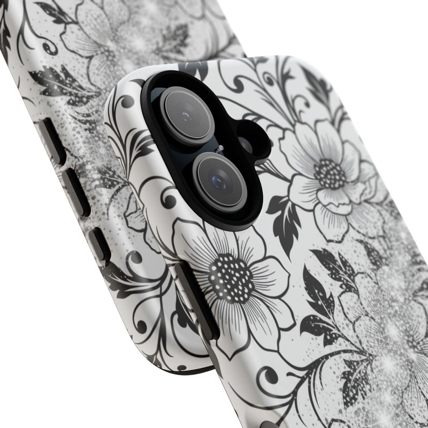 Floral Lace Phone Case — Black & White Vintage Flower Protective Case
