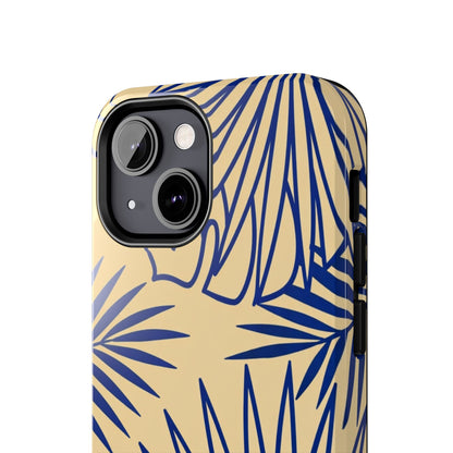 Tropical Palm Pattern Tough Phone Case — Navy Blue Fan Leaves on Sand