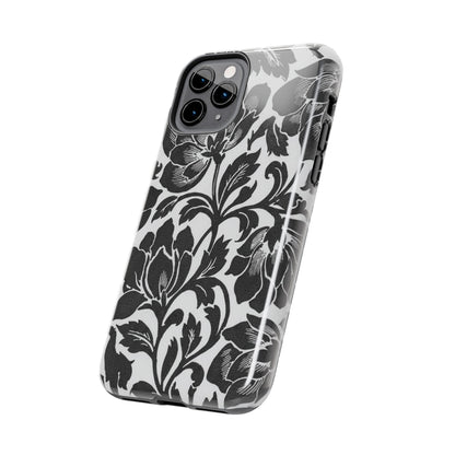 Tough Phone Case — Black & White Vintage Floral Protective Cover