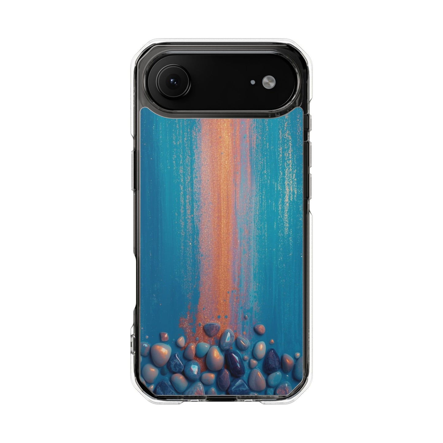 Clear Magnetic Phone Case — Abstract Blue Sunset Pebble Design