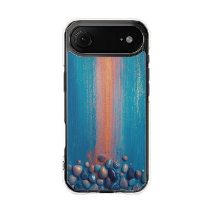 Clear Magnetic Phone Case — Abstract Blue Sunset Pebble Design