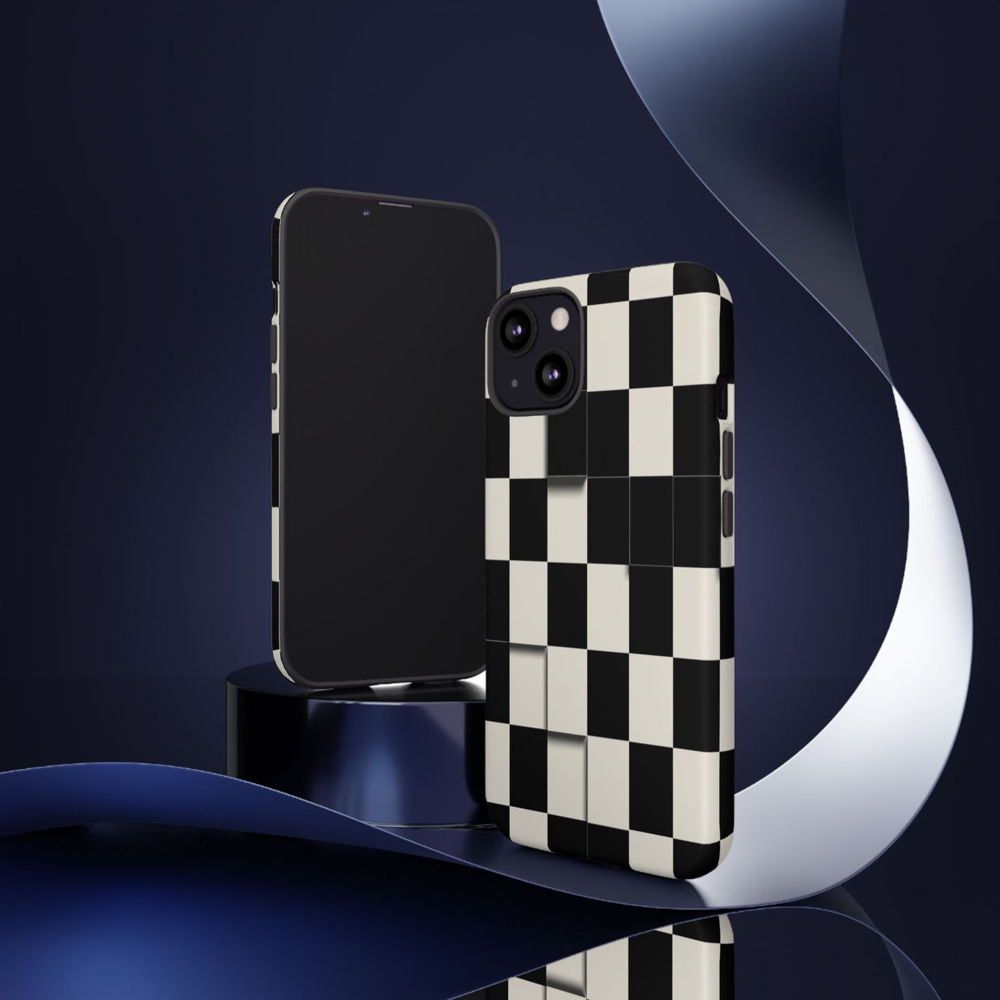 Checkerboard Tough Phone Case — Classic Black & Cream Grid Protective Cover