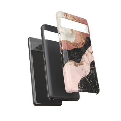 Marbled Rose Gold Phone Case — Abstract Pink & Black Protective Tough Case