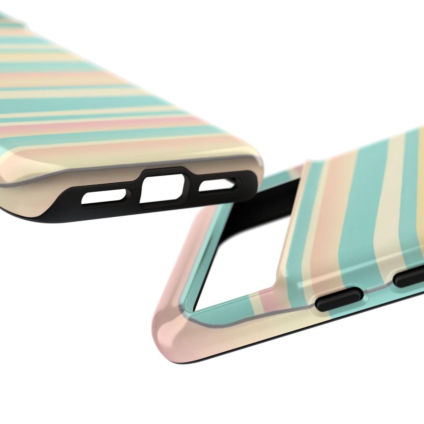 Pastel Striped Tough Phone Case — Mint, Peach & Cream Protective Cover