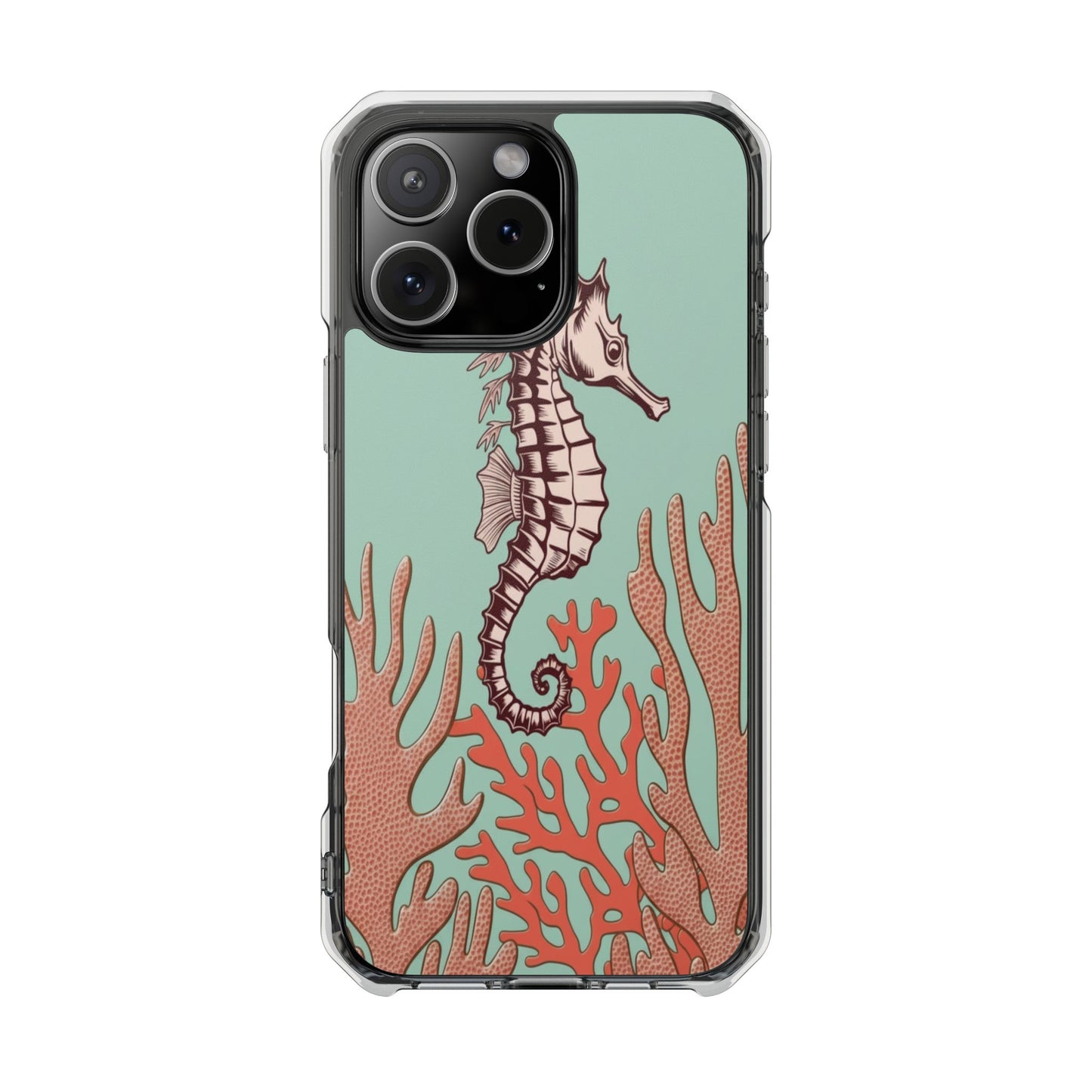 Clear Magnetic Phone Case — Seahorse & Coral Ocean Design