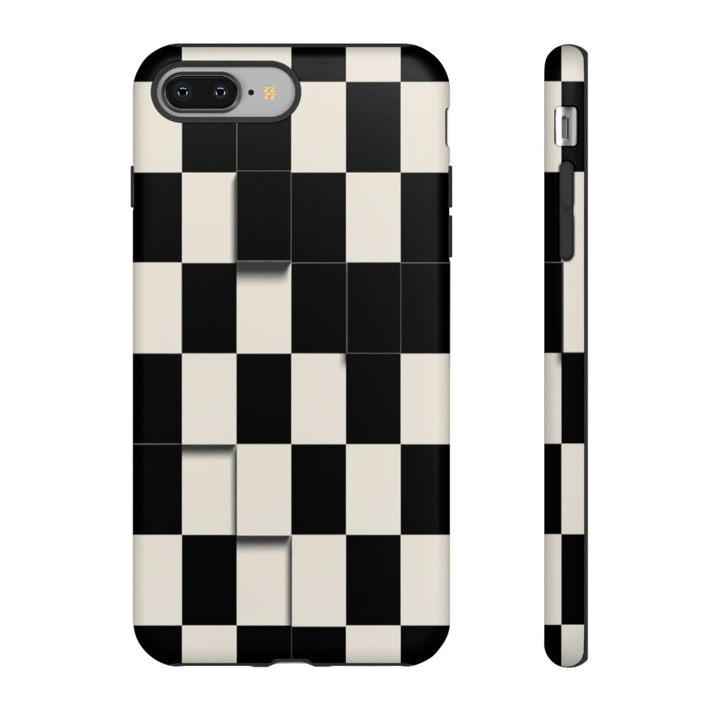 Checkerboard Tough Phone Case — Classic Black & Cream Grid Protective Cover