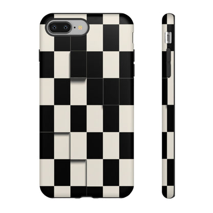 Checkerboard Tough Phone Case — Classic Black & Cream Grid Protective Cover