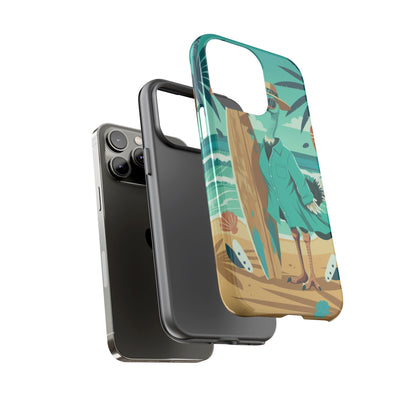 Phone Case — Retro Dressed Seagull Surfing Beach Illustration