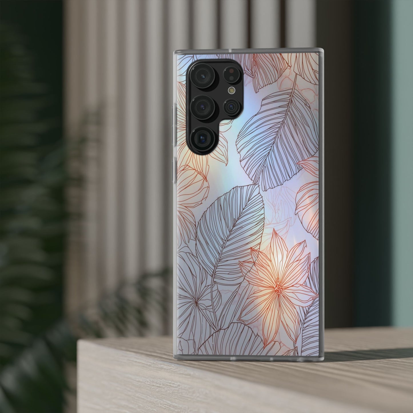 Floral Holographic Phone Case — Iridescent Leaves & Flowers Flexi Case