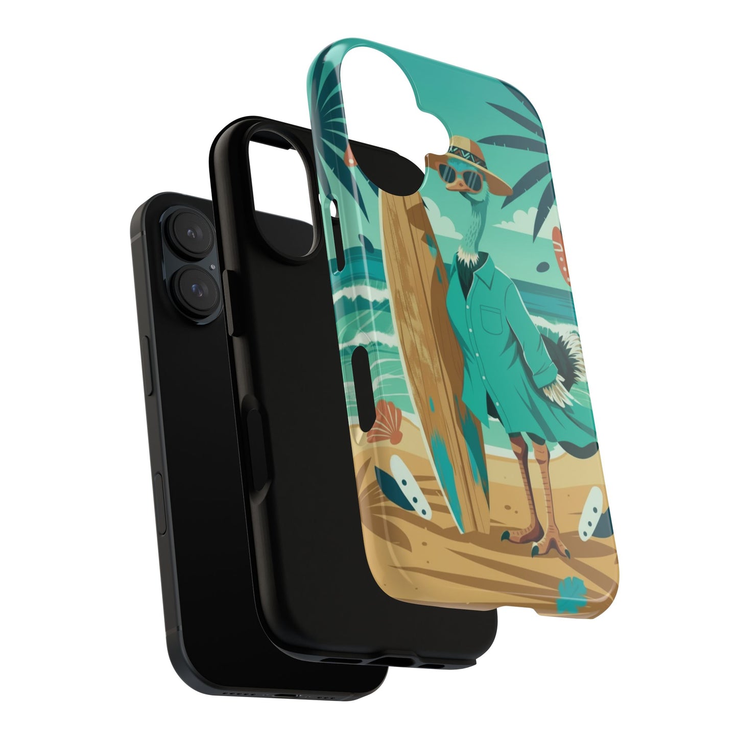 Phone Case — Retro Dressed Seagull Surfing Beach Illustration