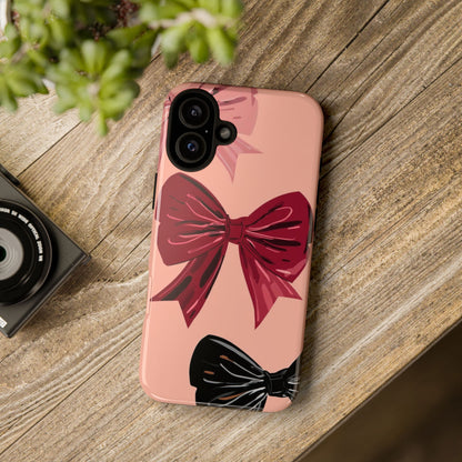 Bow Pattern Tough Phone Case — Pink, Red & Black Decorative Bows