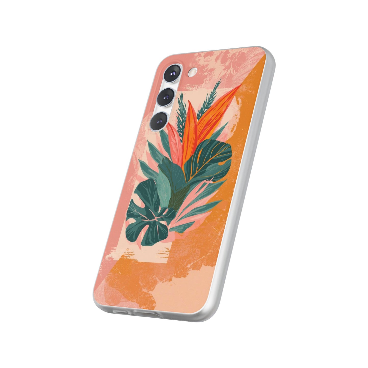 Tropical Botanical Phone Case — Pink & Orange Floral Flexi Case