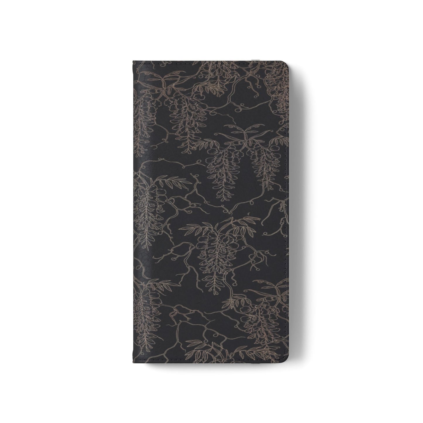 Botanical Noir Flip Phone Case — Dark Floral Wallet Cover with Card Slots